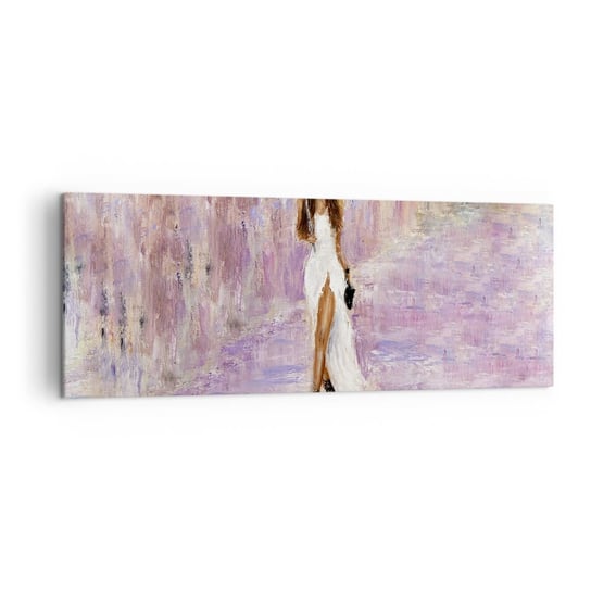 Obraz na płótnie - W liliowym deszczu - 140x50cm - Kobieta Moda Spacer W Deszczu - Nowoczesny Canvas obraz do salonu do sypialni ARTTOR ARTTOR