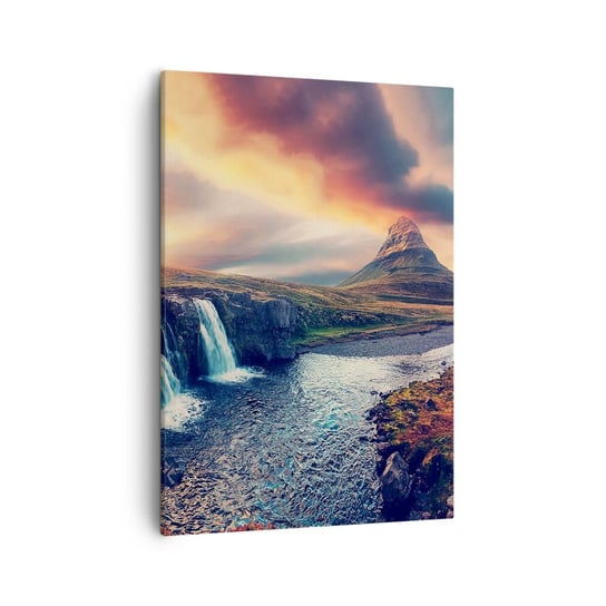 Obraz na płótnie - W majestacie przyrody - 50x70cm - Krajobraz Wodospad Góra - Nowoczesny Canvas obraz do salonu do sypialni ARTTOR ARTTOR