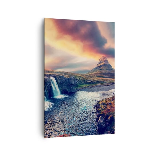 Obraz na płótnie - W majestacie przyrody - 80x120cm - Krajobraz Wodospad Góra - Nowoczesny obraz na ścianę do salonu do sypialni ARTTOR ARTTOR
