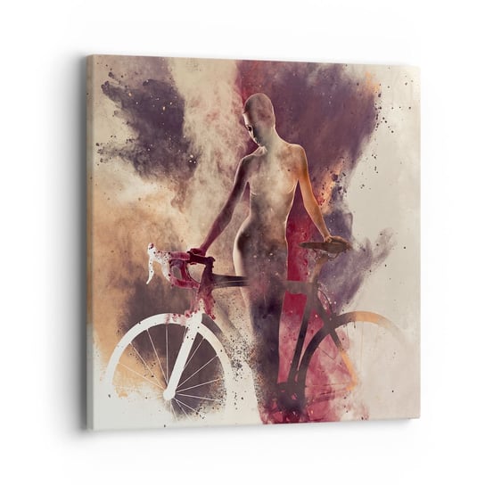 Obraz na płótnie - W marmurowych kształtach rowerowa dusza - 40x40 cm - Obraz nowoczesny - Abstrakcja, Kobieta, Rower, Akwarele, Grafika - AC40x40-3136 ARTTOR