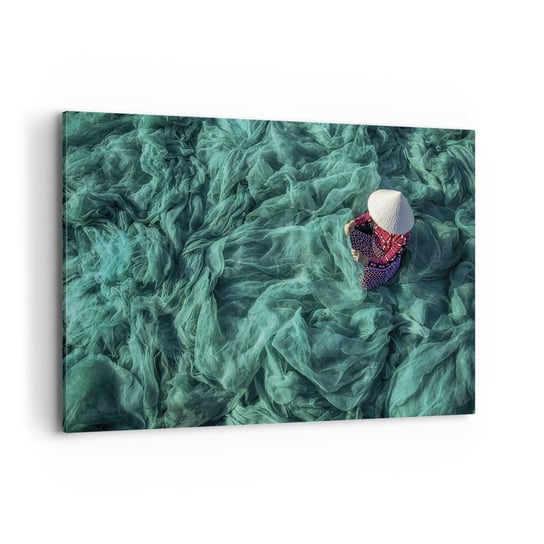 Obraz na płótnie - W morzu sieci - 120x80cm - Sieć Rybacka Kobieta Wietnam - Nowoczesny obraz na ścianę do salonu do sypialni ARTTOR ARTTOR
