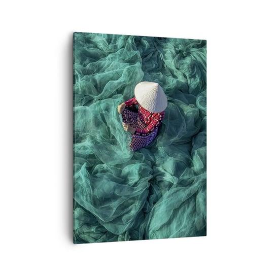 Obraz na płótnie - W morzu sieci - 50x70cm - Sieć Rybacka Kobieta Wietnam - Nowoczesny Canvas obraz do salonu do sypialni ARTTOR ARTTOR