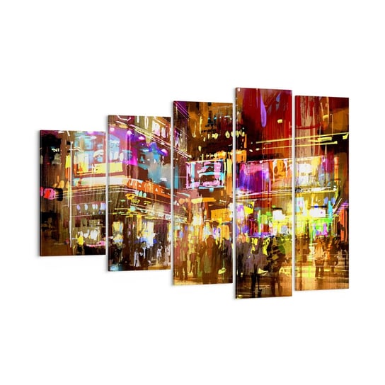 Obraz na płótnie - W morzu światła - 150x100 cm - Obraz nowoczesny - Miasto, Architektura, Nocne Życie, Grafika, Światło Neonowe - EG150x100-3199 ARTTOR
