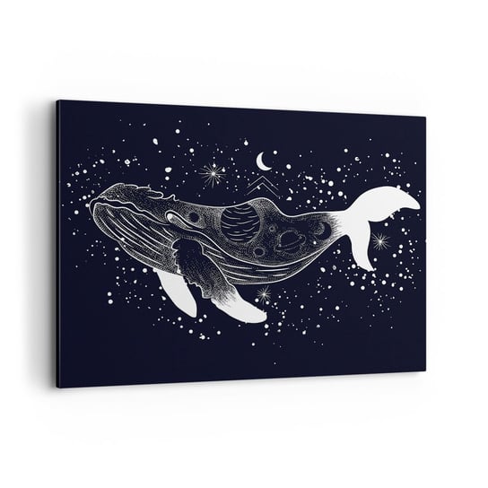 Obraz na płótnie - W oceanie wszechświata - 100x70cm - Abstrakcja Wieloryb Czarno-Biały - Nowoczesny foto obraz w ramie do salonu do sypialni ARTTOR ARTTOR
