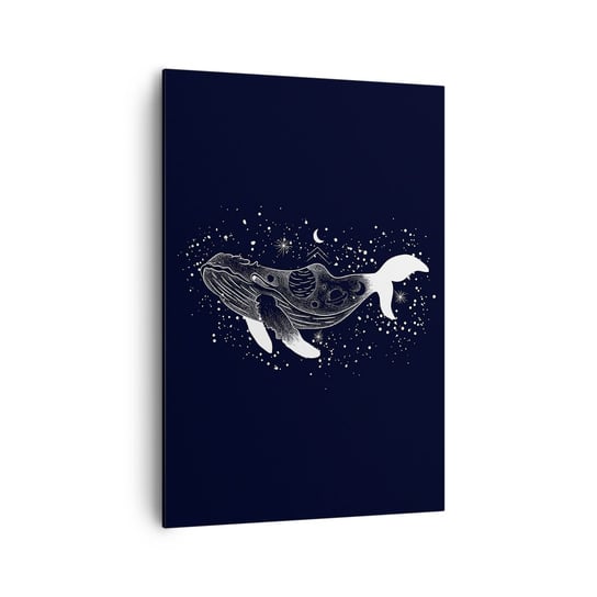 Obraz na płótnie - W oceanie wszechświata - 70x100cm - Abstrakcja Wieloryb Czarno-Biały - Nowoczesny foto obraz w ramie do salonu do sypialni ARTTOR ARTTOR