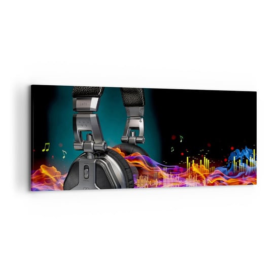 Obraz na płótnie - W ogniu  muzyki - 120x50cm - Abstrakcja Muzyka Słuchawki - Nowoczesny obraz na ścianę do salonu do sypialni ARTTOR ARTTOR