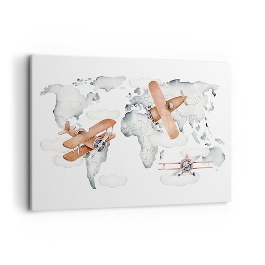 Obraz na płótnie - W pionierskim duchu - 120x80cm - Mapa Świata Samoloty Dziecięce - Nowoczesny obraz na ścianę do salonu do sypialni ARTTOR ARTTOR