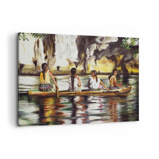 Obraz na płótnie - W polinezyjskim raju - 100x70cm - Podróże Krajobraz Rzeka - Nowoczesny foto obraz w ramie do salonu do sypialni ARTTOR ARTTOR