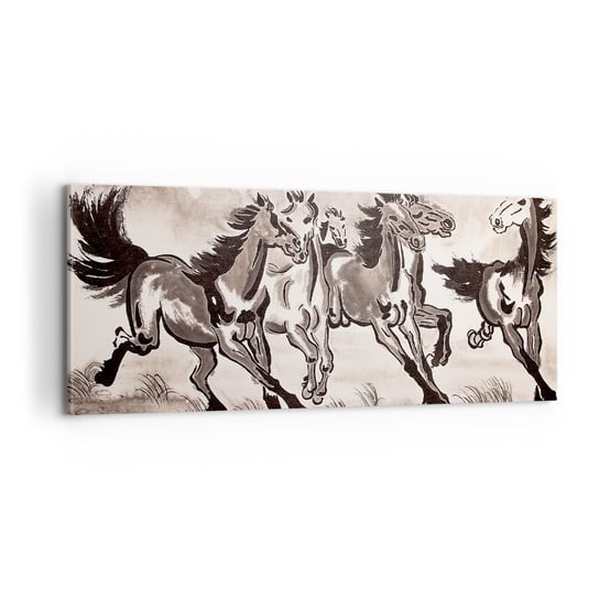 Obraz na płótnie - W radosnym galopie - 100x40cm - Abstrakcja Zwierzęta Koń - Nowoczesny foto obraz w ramie do salonu do sypialni ARTTOR ARTTOR