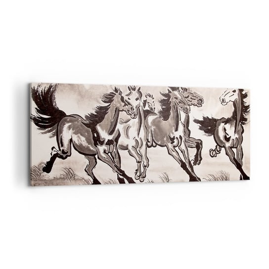 Obraz na płótnie - W radosnym galopie - 120x50cm - Abstrakcja Zwierzęta Koń - Nowoczesny obraz na ścianę do salonu do sypialni ARTTOR ARTTOR