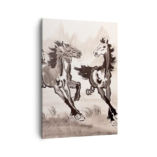Obraz na płótnie - W radosnym galopie - 50x70cm - Abstrakcja Zwierzęta Koń - Nowoczesny Canvas obraz do salonu do sypialni ARTTOR ARTTOR