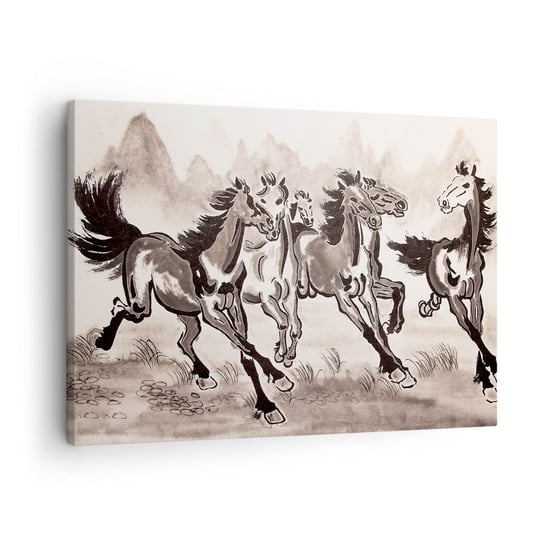 Obraz na płótnie - W radosnym galopie - 70x50cm - Abstrakcja Zwierzęta Koń - Nowoczesny Canvas obraz do salonu do sypialni ARTTOR ARTTOR