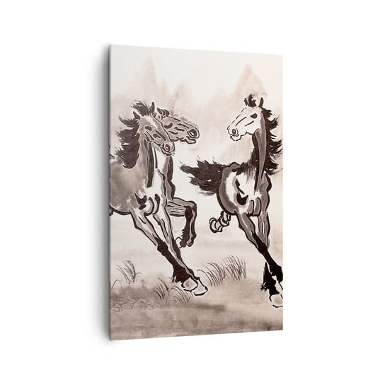 Obraz na płótnie - W radosnym galopie - 80x120cm - Abstrakcja Zwierzęta Koń - Nowoczesny obraz na ścianę do salonu do sypialni ARTTOR ARTTOR