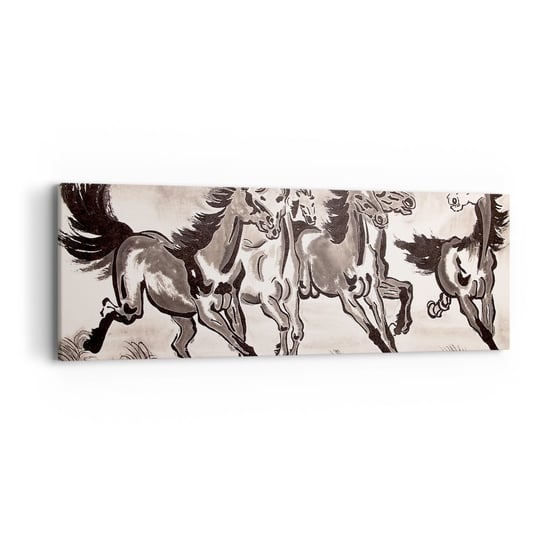Obraz na płótnie - W radosnym galopie - 90x30cm - Abstrakcja Zwierzęta Koń - Nowoczesny Canvas obraz do salonu do sypialni ARTTOR ARTTOR