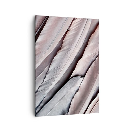 Obraz na płótnie - W różowej srebrzystości - 50x70cm - Pióro Ptaka Grafika Boho - Nowoczesny Canvas obraz do salonu do sypialni ARTTOR ARTTOR