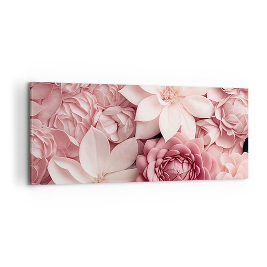 Obraz na płótnie - W różowych płatkach - 100x40cm - Kwiaty Pastelowe Jasne - Nowoczesny foto obraz w ramie do salonu do sypialni ARTTOR ARTTOR
