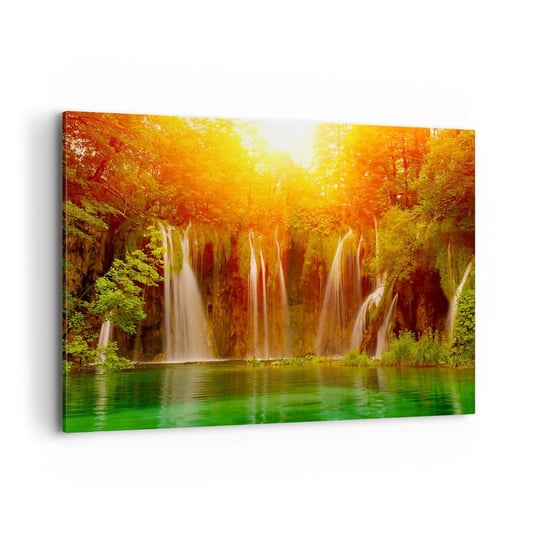 Obraz na płótnie - W słońcu i w cieniu - 100x70cm - Krajobraz Wodospad Chorwacja - Nowoczesny foto obraz w ramie do salonu do sypialni ARTTOR ARTTOR
