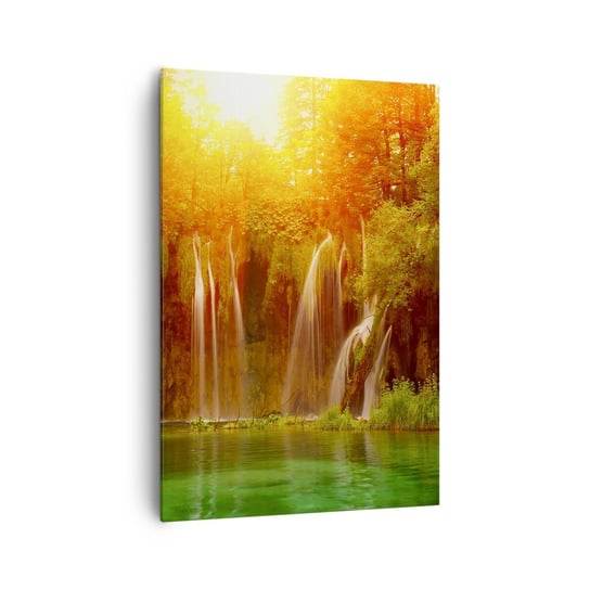 Obraz na płótnie - W słońcu i w cieniu - 70x100cm - Krajobraz Wodospad Chorwacja - Nowoczesny foto obraz w ramie do salonu do sypialni ARTTOR ARTTOR