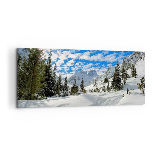 Obraz na płótnie - W śniegu i w słońcu - 100x40 cm - Obraz nowoczesny - Krajobraz, Alpy, Góry, Zima, Słońce - AB100x40-1436 ARTTOR