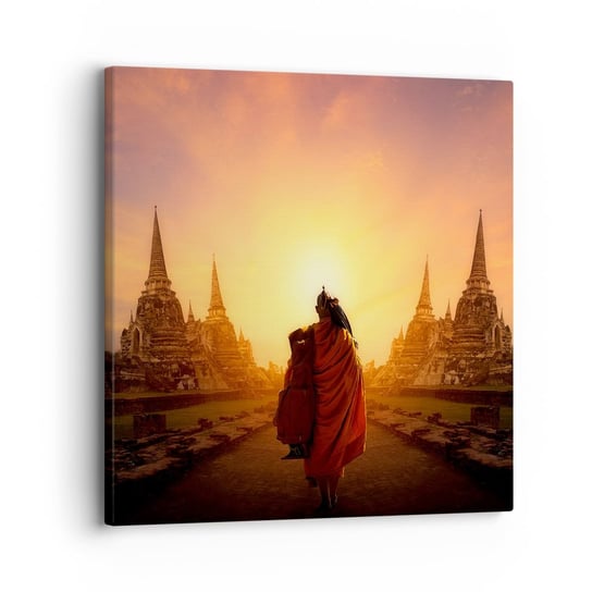 Obraz na płótnie - W spokoju przez wieczność - 30x30 cm - Obraz nowoczesny - Tajlandia, Buddyzm, Świątynia, Mnich, Medytacja - AC30x30-3472 ARTTOR