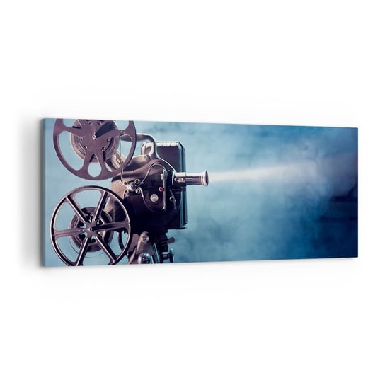 Obraz na płótnie - W starym kinie - 120x50cm - Projektor Filmowy Vintage Kamera - Nowoczesny obraz na ścianę do salonu do sypialni ARTTOR ARTTOR