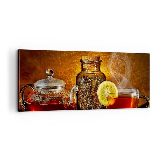 Obraz na płótnie - W stylu holenderskich mistrzów - 100x40cm - Gastronomia Herbata Filiżanka Do Herbaty - Nowoczesny foto obraz w ramie do salonu do sypialni ARTTOR ARTTOR
