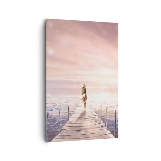 Obraz na płótnie - W świetle marzenia - 80x120cm - Krajobraz Kobieta Morze - Nowoczesny obraz na ścianę do salonu do sypialni ARTTOR ARTTOR