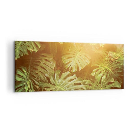 Obraz na płótnie - W zieloność wstąpić… - 100x40cm - Monstera Liść Roślina Tropikalna Dżungla - Nowoczesny foto obraz w ramie do salonu do sypialni ARTTOR ARTTOR