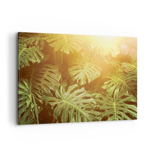 Obraz na płótnie - W zieloność wstąpić… - 100x70cm - Monstera Liść Roślina Tropikalna Dżungla - Nowoczesny foto obraz w ramie do salonu do sypialni ARTTOR ARTTOR