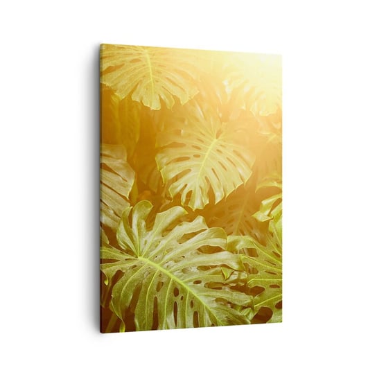 Obraz na płótnie - W zieloność wstąpić… - 50x70cm - Monstera Liść Roślina Tropikalna Dżungla - Nowoczesny Canvas obraz do salonu do sypialni ARTTOR ARTTOR