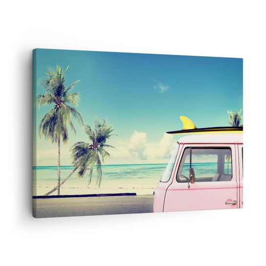 Obraz na płótnie - Wakacje czas zacząć - 70x50cm - Krajobraz Plaża Surfing - Nowoczesny Canvas obraz do salonu do sypialni ARTTOR ARTTOR
