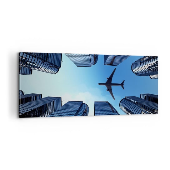 Obraz na płótnie - Widok ze szklanego wąwozu - 100x40cm - Architektura Samolot Miasto - Nowoczesny foto obraz w ramie do salonu do sypialni ARTTOR ARTTOR