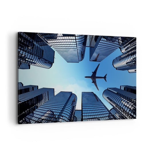 Obraz na płótnie - Widok ze szklanego wąwozu - 120x80cm - Architektura Samolot Miasto - Nowoczesny obraz na ścianę do salonu do sypialni ARTTOR ARTTOR