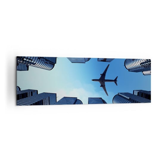 Obraz na płótnie - Widok ze szklanego wąwozu - 160x50cm - Architektura Samolot Miasto - Nowoczesny foto obraz w ramie do salonu do sypialni ARTTOR ARTTOR