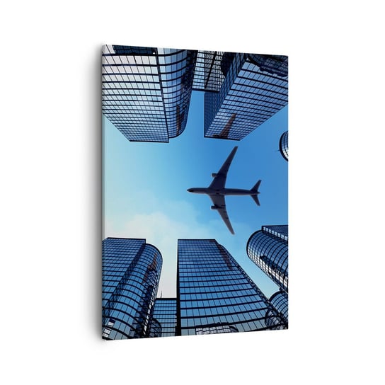 Obraz na płótnie - Widok ze szklanego wąwozu - 50x70cm - Architektura Samolot Miasto - Nowoczesny Canvas obraz do salonu do sypialni ARTTOR ARTTOR