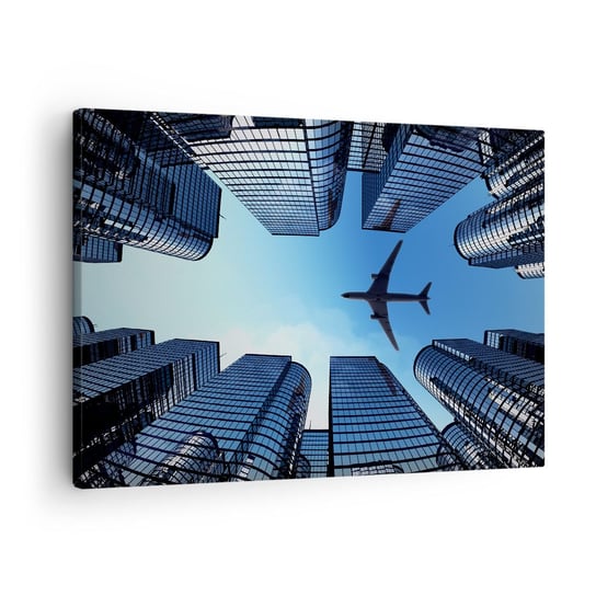 Obraz na płótnie - Widok ze szklanego wąwozu - 70x50cm - Architektura Samolot Miasto - Nowoczesny Canvas obraz do salonu do sypialni ARTTOR ARTTOR