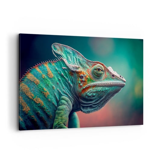 Obraz na płótnie - Widzisz mnie? Niedobrze… - 100x70cm - Kameleon Zwierzęta Gad - Nowoczesny foto obraz w ramie do salonu do sypialni ARTTOR ARTTOR