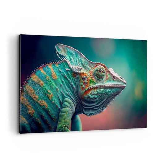 Obraz na płótnie - Widzisz mnie? Niedobrze… - 120x80cm - Kameleon Zwierzęta Gad - Nowoczesny obraz na ścianę do salonu do sypialni ARTTOR ARTTOR