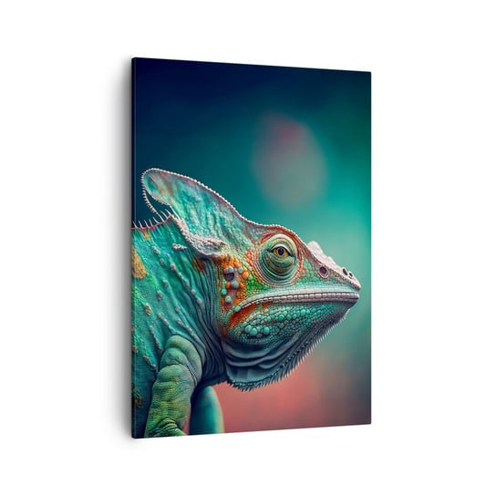 Obraz na płótnie - Widzisz mnie? Niedobrze… - 50x70cm - Kameleon Zwierzęta Gad - Nowoczesny Canvas obraz do salonu do sypialni ARTTOR ARTTOR