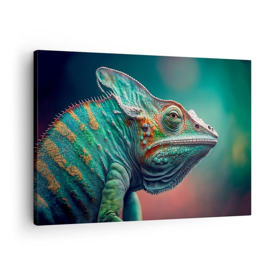 Obraz na płótnie - Widzisz mnie? Niedobrze… - 70x50cm - Kameleon Zwierzęta Gad - Nowoczesny Canvas obraz do salonu do sypialni ARTTOR ARTTOR