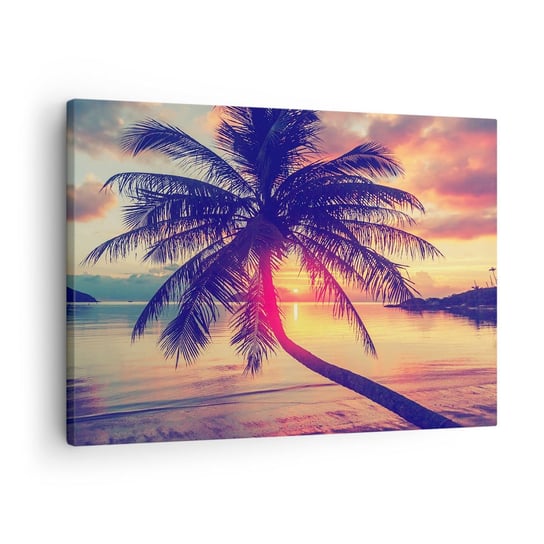 Obraz na płótnie - Wieczór pod palmami - 70x50cm - Krajobraz Palma Kokosowa Morze - Nowoczesny Canvas obraz do salonu do sypialni ARTTOR ARTTOR