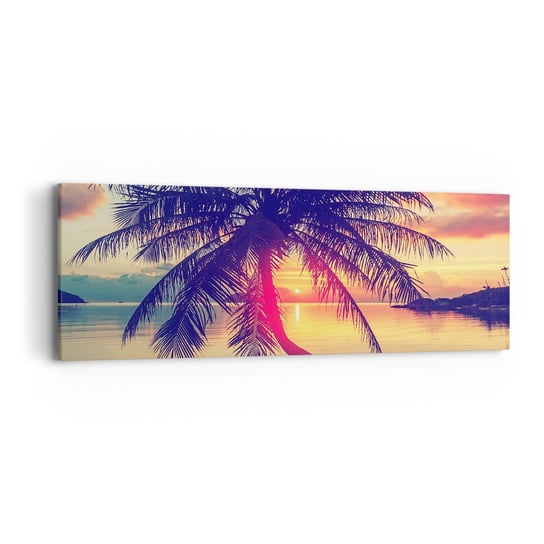 Obraz na płótnie - Wieczór pod palmami - 90x30cm - Krajobraz Palma Kokosowa Morze - Nowoczesny Canvas obraz do salonu do sypialni ARTTOR ARTTOR