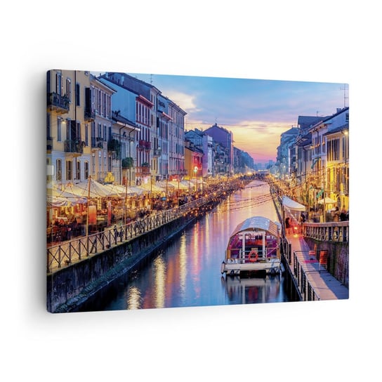 Obraz na płótnie - Wieczór światła i zabawy - 70x50cm - Miasto Mediolan Włochy - Nowoczesny Canvas obraz do salonu do sypialni ARTTOR ARTTOR