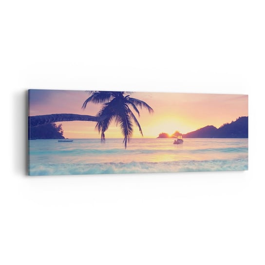 Obraz na płótnie - Wieczór w zatoce - 90x30cm - Krajobraz Palma Kokosowa Morze - Nowoczesny Canvas obraz do salonu do sypialni ARTTOR ARTTOR