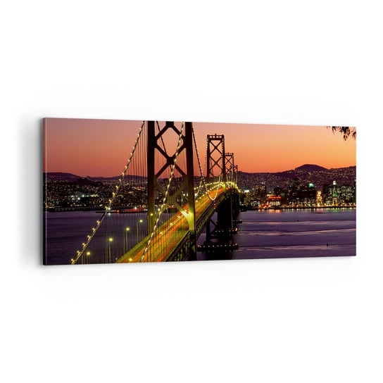Obraz na płótnie - Wieczór we fiolecie - 100x40cm - Most San Francisco Miasto - Nowoczesny foto obraz w ramie do salonu do sypialni ARTTOR ARTTOR