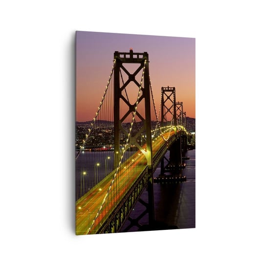 Obraz na płótnie - Wieczór we fiolecie - 80x120cm - Most San Francisco Miasto - Nowoczesny obraz na ścianę do salonu do sypialni ARTTOR ARTTOR