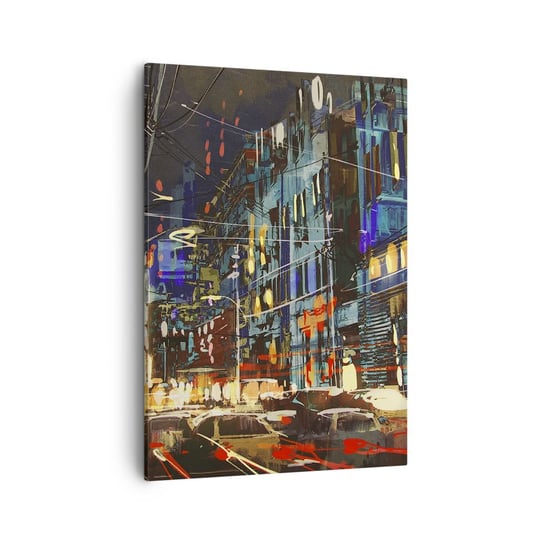 Obraz na płótnie - Wieczorny gwar ulicy - 50x70cm - Miasto Architektura Nocne Życie - Nowoczesny Canvas obraz do salonu do sypialni ARTTOR ARTTOR