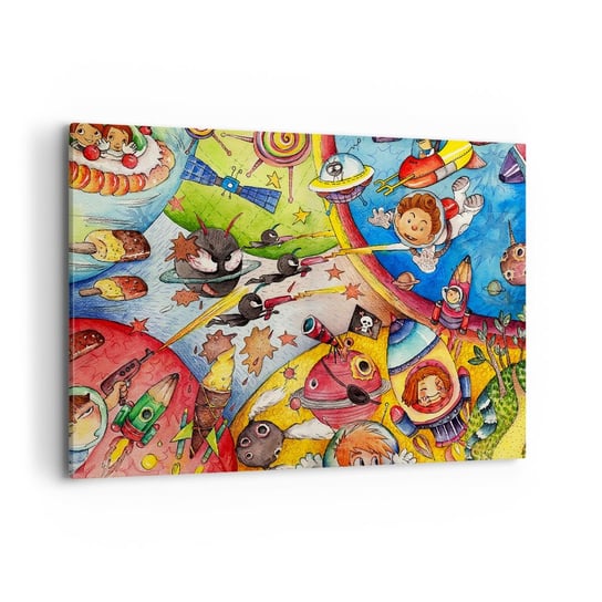 Obraz na płótnie - Wielka kosmiczna przygoda - 120x80cm - Dla Dzieci Grafika Dzieci - Nowoczesny obraz na ścianę do salonu do sypialni ARTTOR ARTTOR