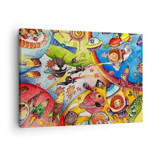 Obraz na płótnie - Wielka kosmiczna przygoda - 70x50cm - Dla Dzieci Grafika Dzieci - Nowoczesny Canvas obraz do salonu do sypialni ARTTOR ARTTOR