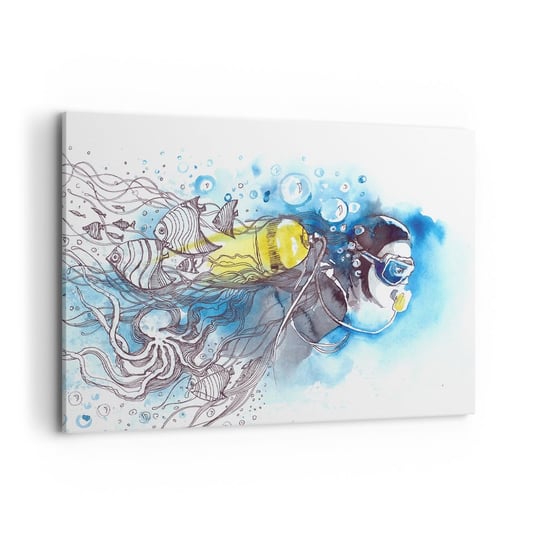 Obraz na płótnie - Wielki błękit - 100x70cm - Nurkowanie Ryba Sport - Nowoczesny foto obraz w ramie do salonu do sypialni ARTTOR ARTTOR